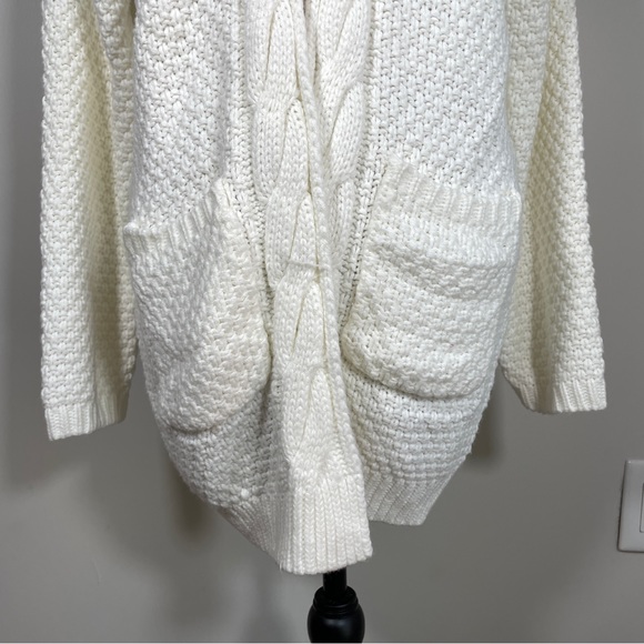 Grecerelle Ivory White Cable Knit Open Front Long Sleeve Cardigan Sweater XL - Picture 5 of 11